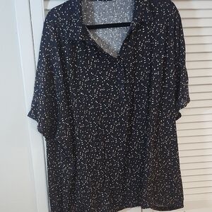 Ulla Popken Navy Blouse with Cream Dot Accent